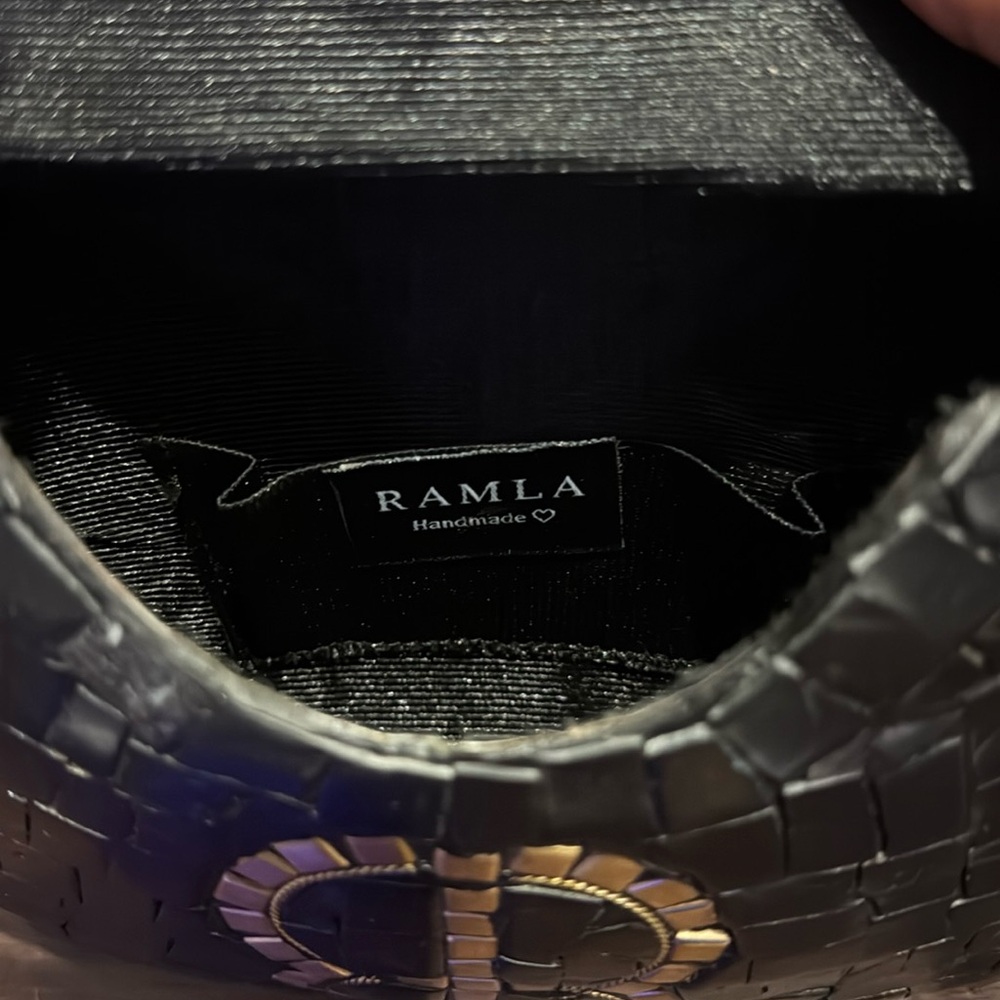 Ramla Mosaic Handmade Mosaic Moroccan Black Handbag with gold color chain. - Picture 4 of 9